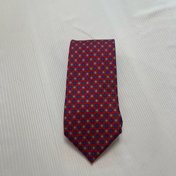 Brooks Brothers Makers Red Blue Silk Floral Geometric Tie Necktie - Picture 2 of 6